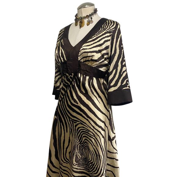 Vintage 90's Jodi Kristopher Satin Brown Zebra Print Dress- Funky Hippie Boho - Picture 4 of 14